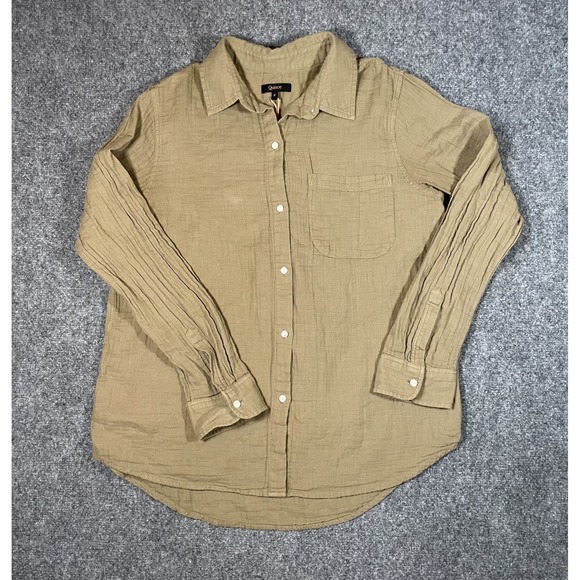 Quince Tops - Quince Organic Cotton Button Up Long Sleeve W Small Olive Gauze Resort Vacation